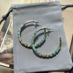 Kendra Scott Ember Gold and Bronze Veined Turquoise Orange Hoop Earrings